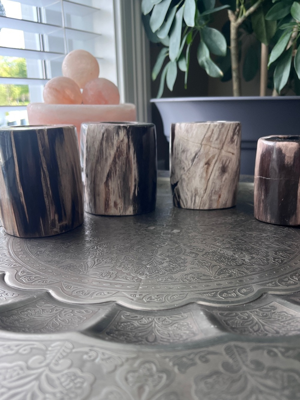 Petrified wood tealight holder